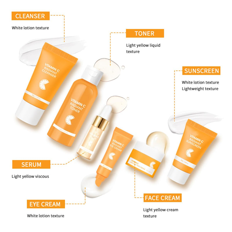 Baorder 6PCS Hydrating Skin Care Set with Vitamin C,Face Care Kit Includes Serum,Face Cream,Eye Cream,Toner,Sunscreen,Cleanser,Face Care Set for Women,Unique Gift