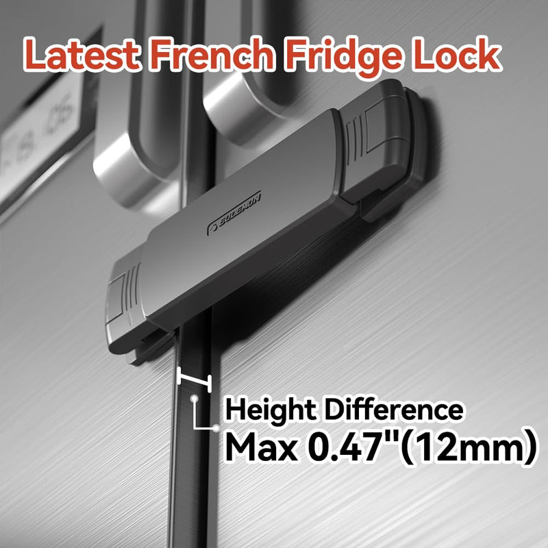 [Australia] - Mom's Choice Gold Awards Winner - EUDEMON 1 Pack Latest French Fridge Lock French Door Refrigerator/Freezer Lock Apply to Max 3.54"(90mm) Two Door Gap Distance for Kids & Babies,Easy to Install(Black) Black 