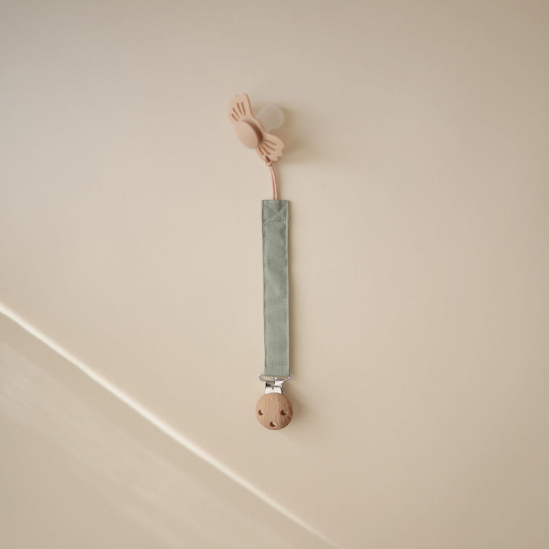 [Australia] - mushie Linen Baby Pacifier Clip Holder | Soft Fabric Strap, 2-Pack (Olive/Shifting Sand) Olive/Shifting Sand 