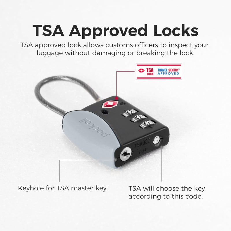 pack all Travel Accessories Bundle | Shoe Bag (2 Pack Black) & TSA Approved Cable Luggage Locks (4 Pack Grey)