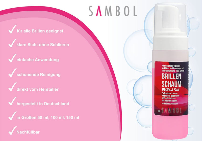 [Australia] - Sambol glasses cleaner cleaning foam (150 ml) without alcohol | streak-free | for gentle and professional cleaning of glasses, displays, monitors and visors 150 ml (pack of 1) 