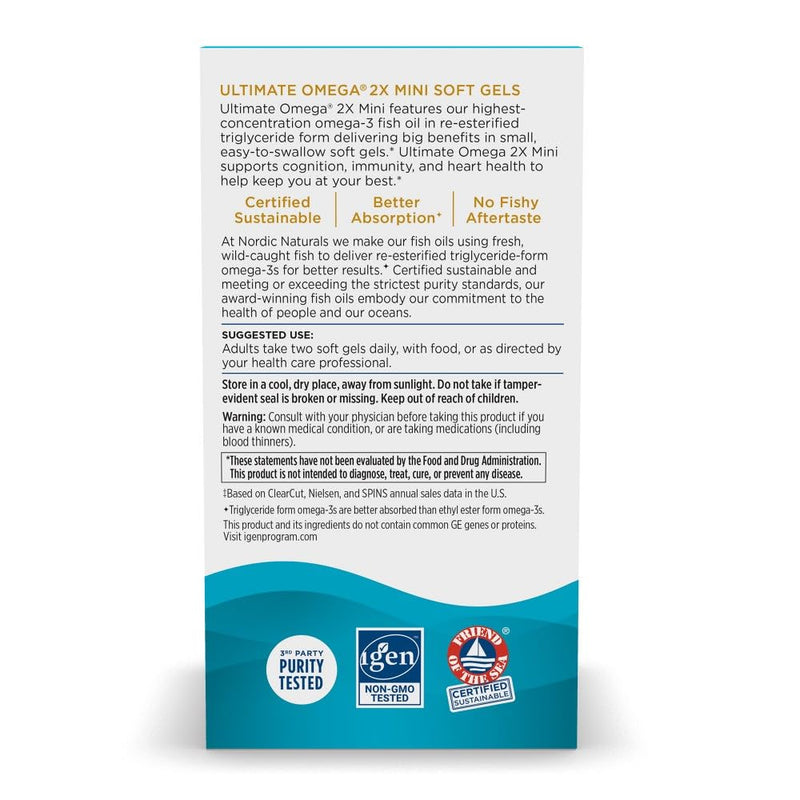 [Australia] - Nordic Naturals Ultimate Omega 2X Mini, Strawberry Flavor - 60 Mini Soft Gels - 1120 mg Omega-3 - High-Potency Omega-3 Fish Oil Supplement - EPA & DHA - Promotes Brain & Heart Health - 30 Servings 
