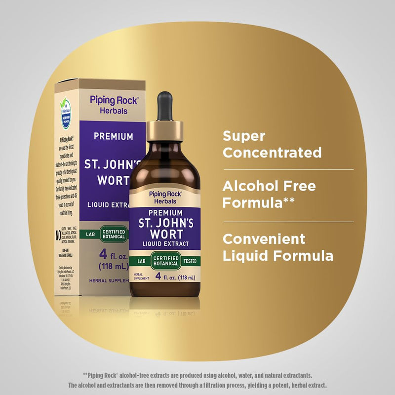 [Australia] - Piping Rock St Johns Wort Tincture Liquid | 4 fl oz | Premium Extract Drops | Botanical Herb Supplement | Alcohol Free, Non-GMO, Gluten Free 