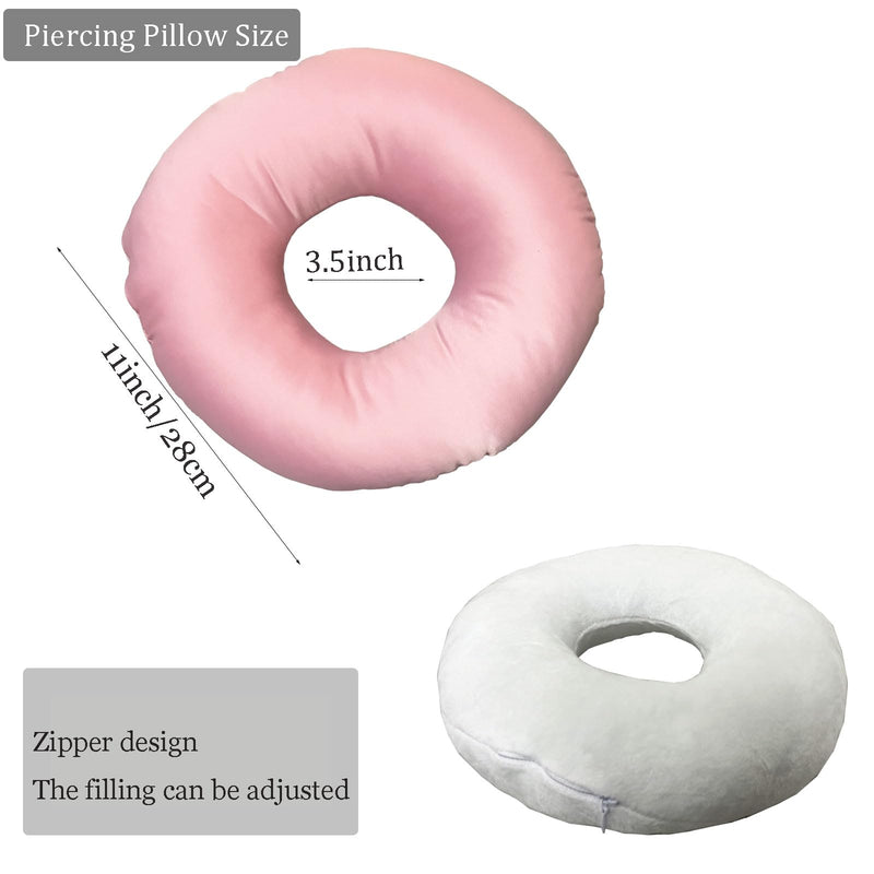 Ear Piercing Pillow for Side Sleepers，Donut Pillow with Ear Hole Ear Covers for Sleeping ，Pillow with arm Hole，Ear Guard Pillow for Ear Pain Ear Pressure (Pink- Silky Satin) Pink- Silky Satin