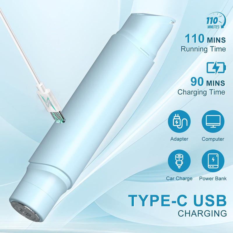 Bikini Trimmer for Women - 2 in 1 Electric Painless Razors for Women with Dual Heads, Waterproof Pubic Hair Groomer for Body Underarm Leg Face, Rechargeable Compact Travel Shaver