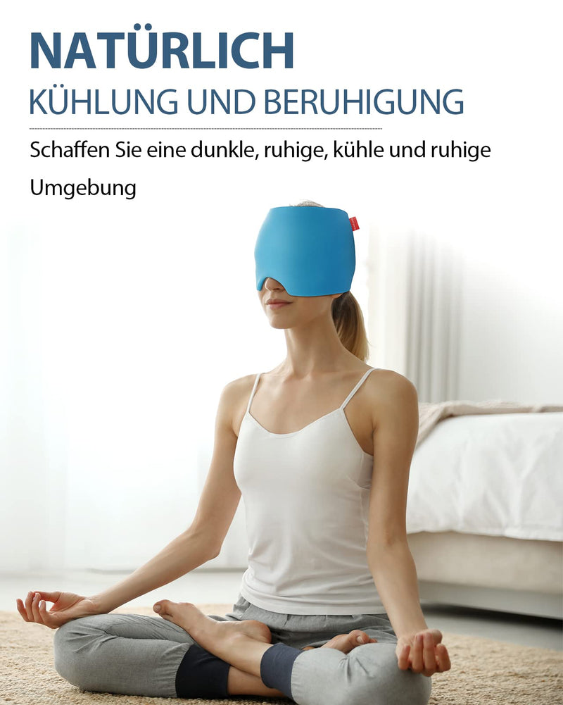 [Australia] - Comfytemp Migraine Mask Gel Cooling Mask, Stretchy Cooling Hat Sleep Mask, Cold Compression Therapy Cool Pack Face, Ice Cap for Headaches, Swollen Eyes, Sinuses, Nervousness Blue 