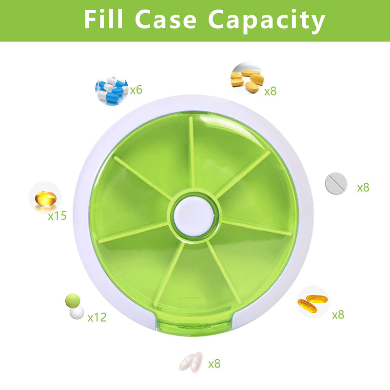 Pill Organizer Travel Pill case for Purse Portable Medicine case Small Weeks Pill Box for Vitamins/Fish Oil/Pills/Supplements (Green 02+Bag) Green 02+bag