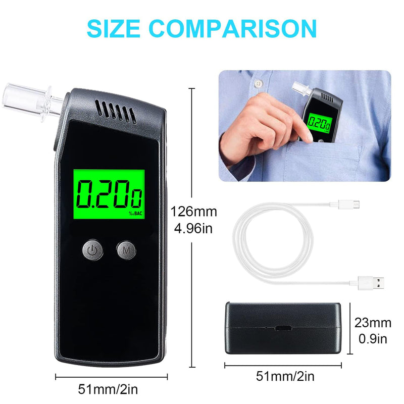 Breathalyzer, Home Alcohol Tester with LCD Digital Display,Portable Breathalyzer for Personal & Party Use with 10 Replaceable Mouthpieces（Black)