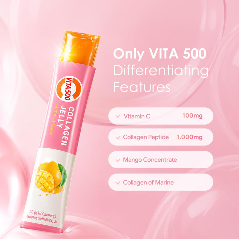 KWANGDONG Vita500 Marine Collagen Stick Jelly, Mango, 20g x 15 Sticks