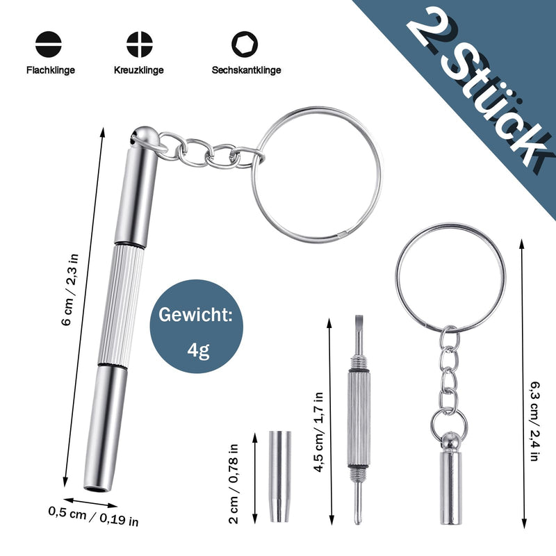 [Australia] - QHKLEW 2 pieces mini glasses screwdriver key chain, 3 in 1 mini screwdriver set, portable stainless steel screwdriver key chain for sunglasses, jewelry and watch repair 