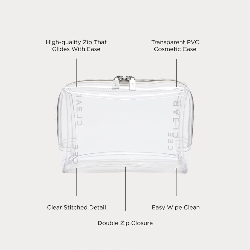 Makeup Bag (Small) - Clear Cosmetic Bag for Travel - TSA Approved Transparent Toiletry Organizer Pouch for Liquids, Make Up, & Essentials - See Through Case with Zipper for Carry On