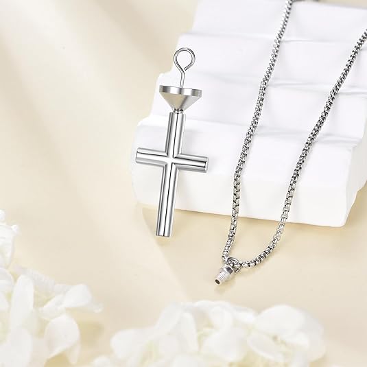 925 Sterling Silver Simple Bar Urn Pendant Memorial - Ashes Keepsake Exquisite Cremation Pendant Necklace Cross