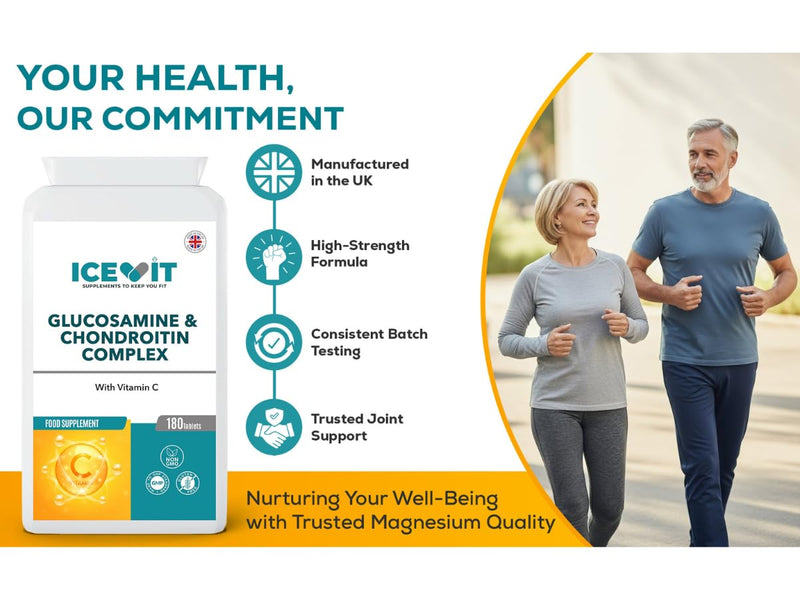 Glucosamine & Chondroitin Complex with Vitamin C – 180 Capsules – Joint Support Supplement – Glucosamine Sulphate & Chondroitin for Cartilage and Mobility – UK Made