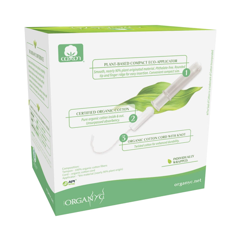 Organyc 100% Certified Organic Cotton Tampons, Plant-Based Eco-Applicator, Super Flow, 16 Count