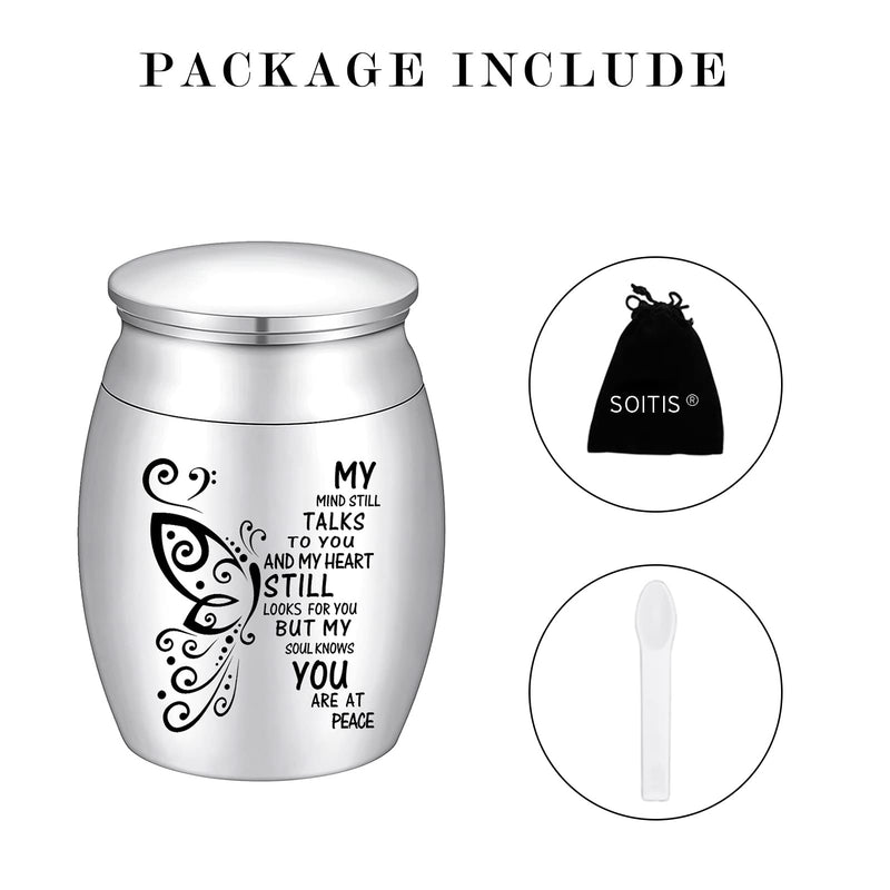 [Australia] - SOITIS Small Keepsake Urn for Human Ashes - 1.57 Inches Butterfly Mini Urn - Stainless Steel Ash Holder for Women, Silver 1.57Inch No-Custom 