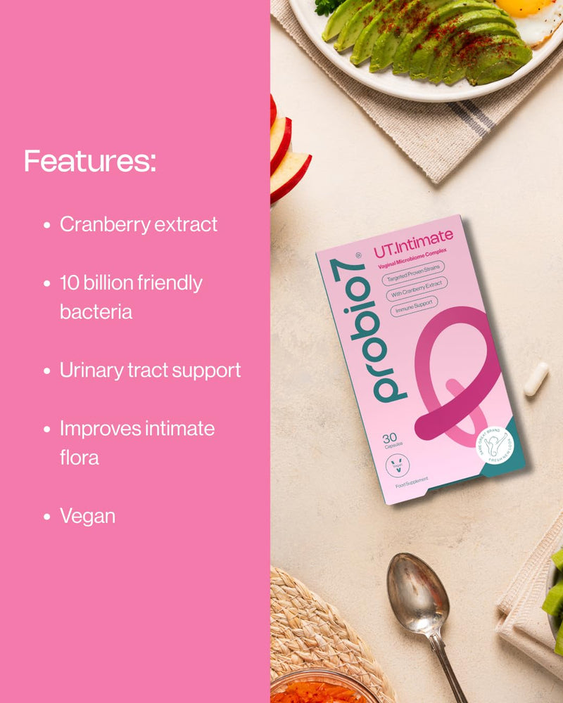 Probio7 Probiotics UT.Intimate - Daily Vaginal Probiotics Supplement | 10 Billion Friendly Bacteria with 3 Live Strains | Lactobacillus Rhamnosus, Gasseri & Crispatus with Vitamin C & E | 30 Capsules