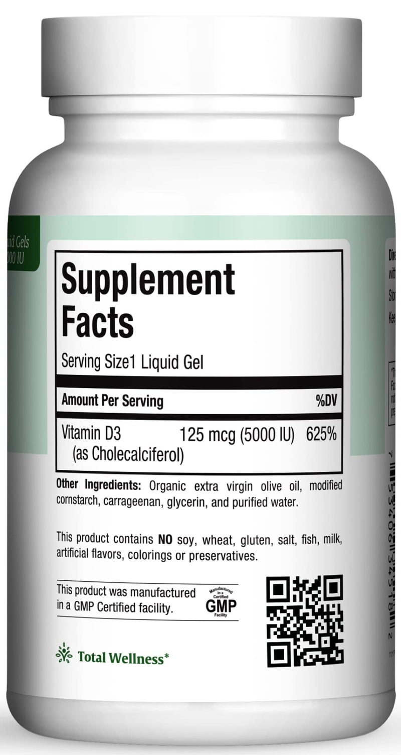 Maxi Health Vitamin D3 5000 IU Softgels - 125 mcg D3 Vitamin 5000 IU - Vitamin D 5000 IU for Healthy Bones & Teeth - Dietary Vitamins Supplements for Immune Support - (180 Count) | Kosher | High-Potency Vitamin D3 Supplement | Bone, Teeth & Immune Supp...