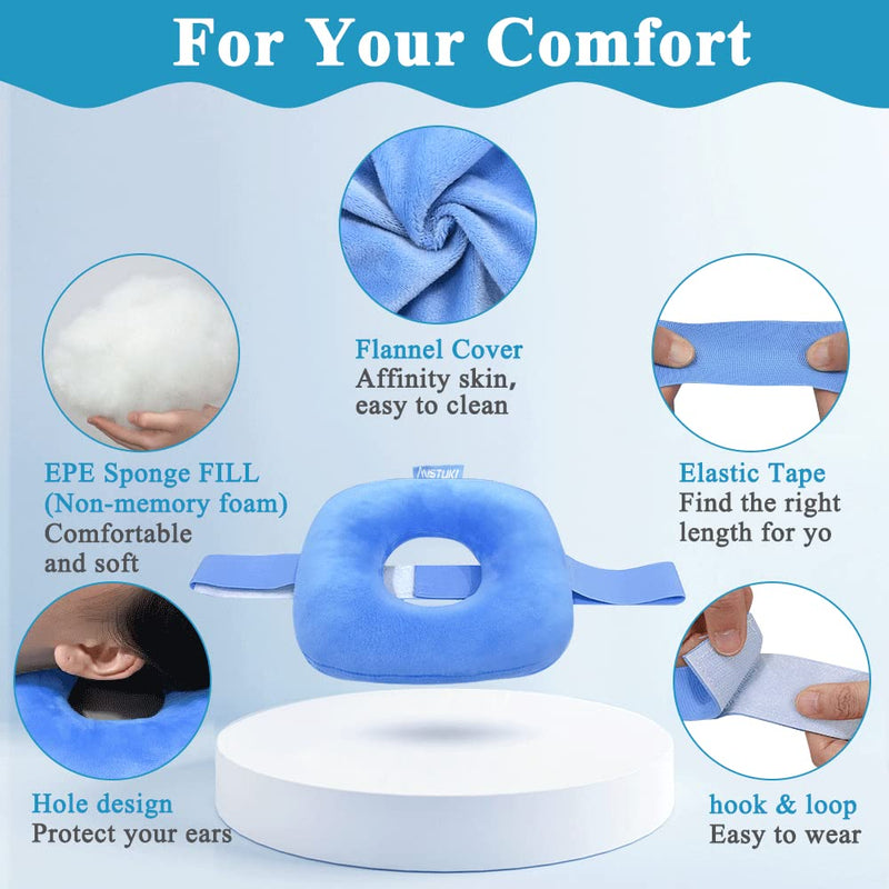 Piercing Pillow Ear Pillows for Side Sleepers with Hole CNH Donut Protector Pillow Ear Pressure Sores Pain Aches Relief Medical Ear Guard Care Cushion Blue With a Strap