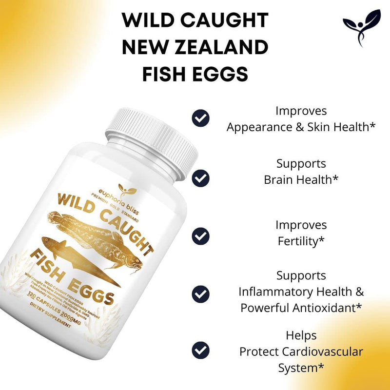 Wild Caught Fish Eggs, Omega 3 Supplement Supports Brain, Heart, Fertility and Inflammatory Health, Whole Food Source of Vitamin D, K2, and A, Non-GMO, 120 Capsules 120 count (Pack of 1)