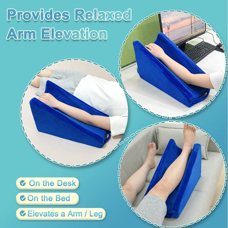 [Australia] - Arm Elevation Pillow Support Wedge Elevating Arm Medical Pillow Post Surgery Elevated Surgical Wedge Arm Pillows for Sleeping Elbow Therapy Wedge Foam Support Hand Elevator Broken Arm Wrist Recovery Blue 