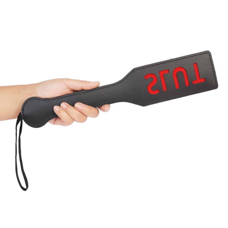 [Australia] - Slut Spanking Paddle, 12.6inch Faux Leather Paddles for Adults BDSM Play, Black Slut-black 