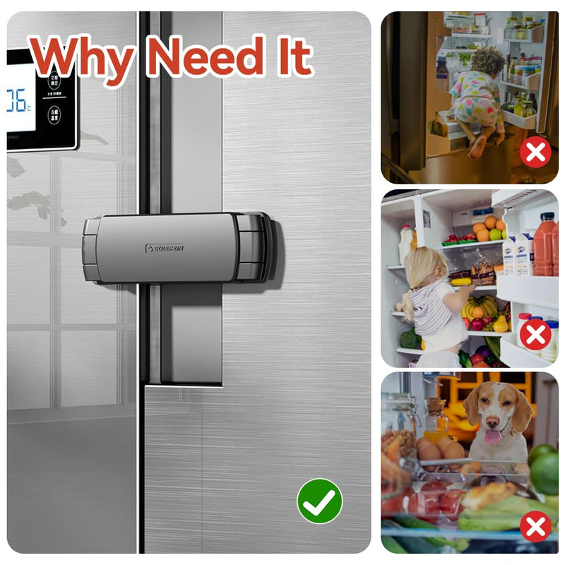 [Australia] - Mom's Choice Gold Awards Winner - EUDEMON 1 Pack Latest French Fridge Lock French Door Refrigerator/Freezer Lock Apply to Max 3.54"(90mm) Two Door Gap Distance for Kids & Babies,Easy to Install(Black) Black 