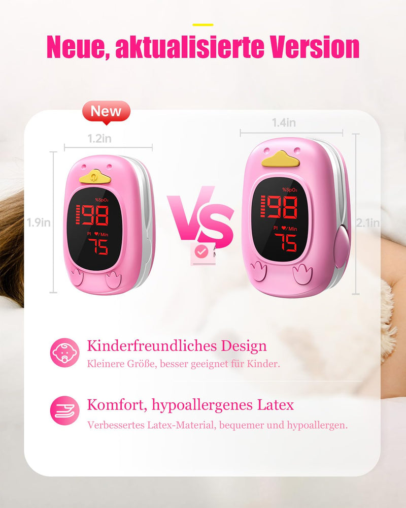 [Australia] - Children's pulse oximeter, HOLFENRY oxygen saturation meter oximeter children's finger pulse oximeter with cute design for SpO2 and pulse measurement for adults baby from 2 use at home and at school pink 