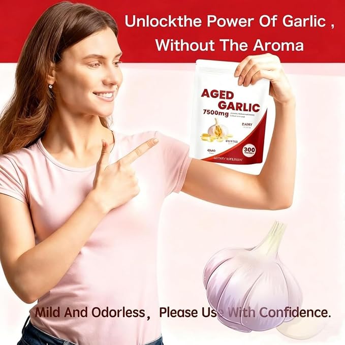 Aged Garlic Extract Capsules 7,500mg Equivalent 300 Softgels, Odourless Aged Garlic 15:1 Concentrate, Garlic Capsules for Daily Support, Non-GMO