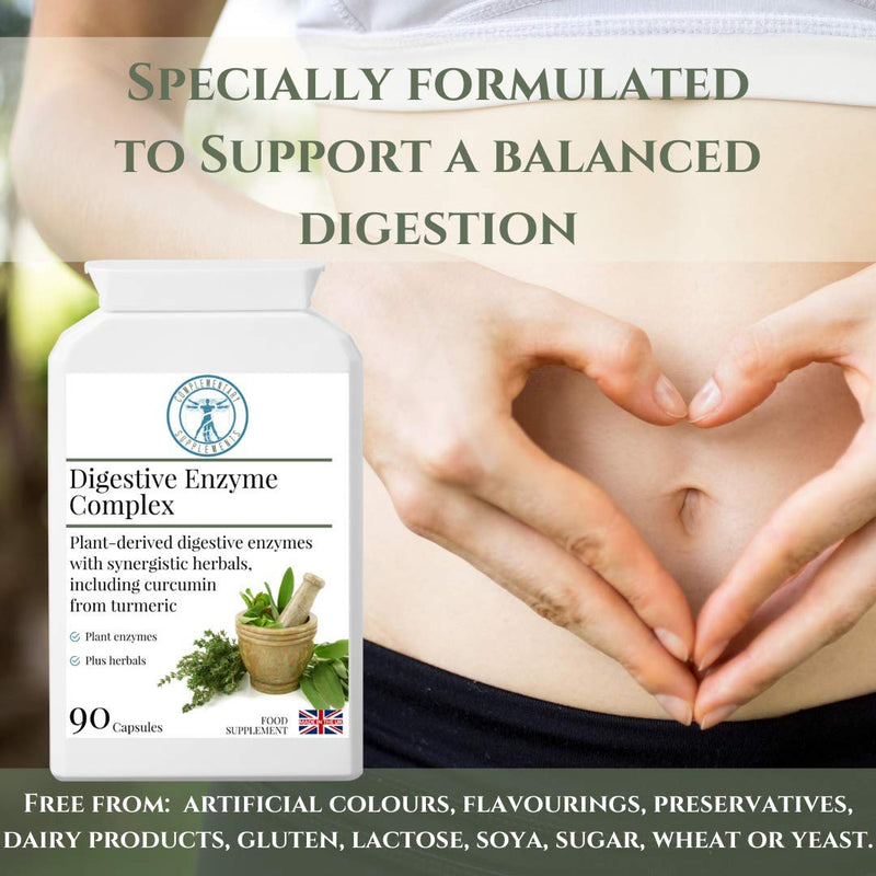 Digestive Enzyme Complex – Digestive Support & Bloating Relief with Betaine HCl, Lipase, Protease, Bromelain, Peppermint & Turmeric – Vegan – 90 Capsules