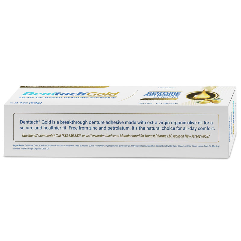 [Australia] - Denttach Gold Denture Adhesive, Petroleum Free Olive Oil Based Premium Denture Adhesive Cream for Full and Partial Dentures, All Day Secure Hold Denture Glue, Zinc Free, 2.4 Ounce 1 