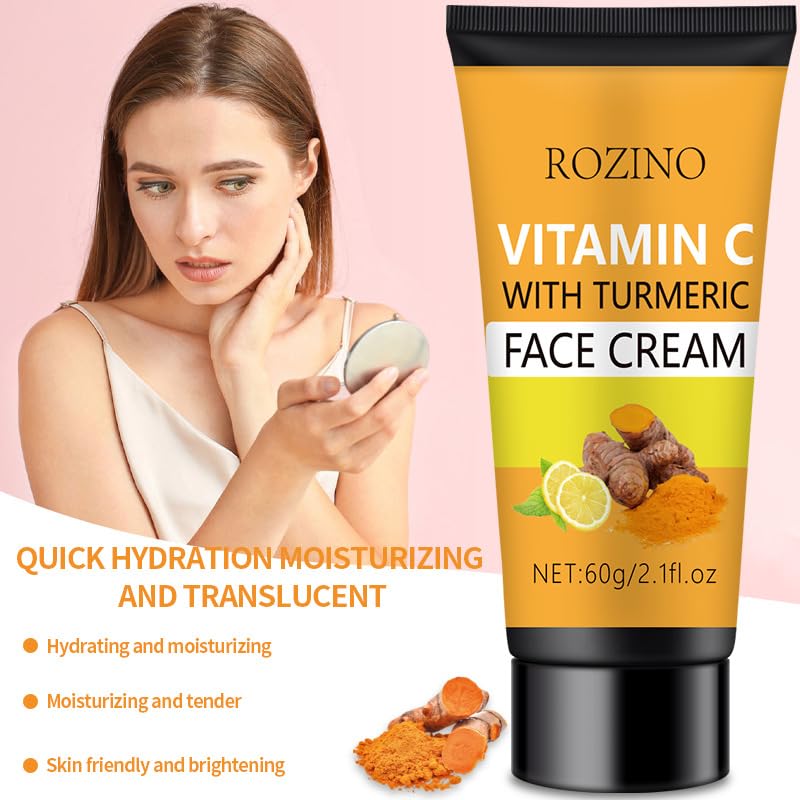 Turmeric Vitamin C Face Cream, Anti-Aging Cream, Firming Skin,Natural Turmeric Skin Brightening Lotion for Face & Body, Vitamin C Cream Deeply Hydration（2.1Fl.oz）