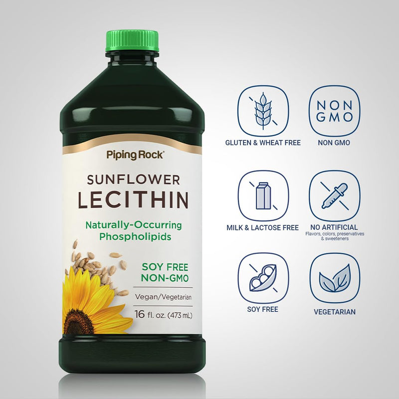 [Australia] - Piping Rock Sunflower Lecithin Liquid Supplement | 16 oz Oil | Naturally-Occurring Phospholipids | Vegan, Soy Free, Non-GMO, Soy Free, Gluten Free 