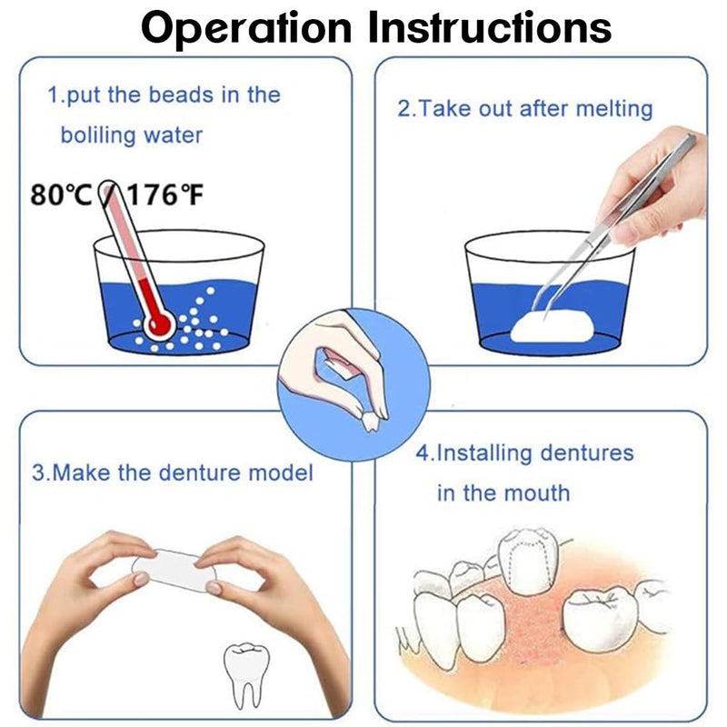 [Australia] - 100 g temporary tooth repair beads and 1 piece of fake braces, tooth repair set, adhesive tooth beads, dentures, temporary teeth, tooth filling material, thermal adhesive beads 