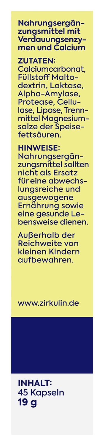 [Australia] - Zirkulin digestive aid 1x 45 tablets - 5 in 1 multi-enzyme complex with 7,500 FCC lactase - supports digestion & carefree enjoyment - dietary supplement with lactase, cellulase & calcium 45 pieces (pack of 1) 