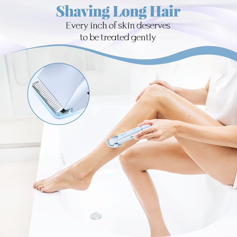[Australia] - Bikini Trimmer for Women, 2 in 1 Dual Head Painless Electric Razors for Women, Bikini Shaver, Wet and Dry Waterproof Womens Shaver for Face, Legs, Underarm (Blue) Blue 