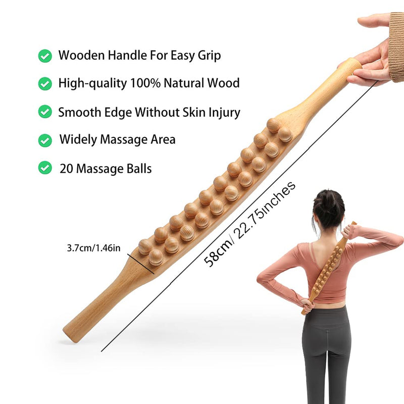[Australia] - Ninefish Wood Therapy Massage Tools,Massage Stick, Wood Stick for massagea,FBA is Genuine,Double Row 20 Beads Point Treatment Gua Sha Tools for Back Leg,1 pcs 