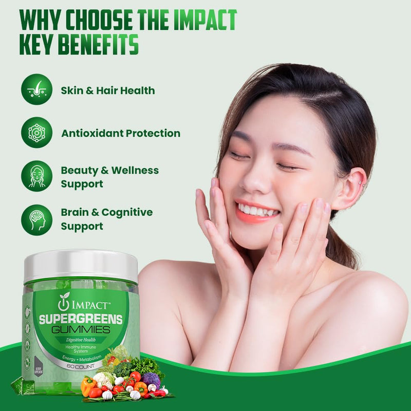 IMPACT Supergreens & Youth Athletic Gummies Bundle – Daily Multivitamin & Superfood Support for Kids & Adults – Fiber, Essential Nutrients, Omega-3, Zinc, & Immunity Boost – Vegan & Gelatin-Free (60)