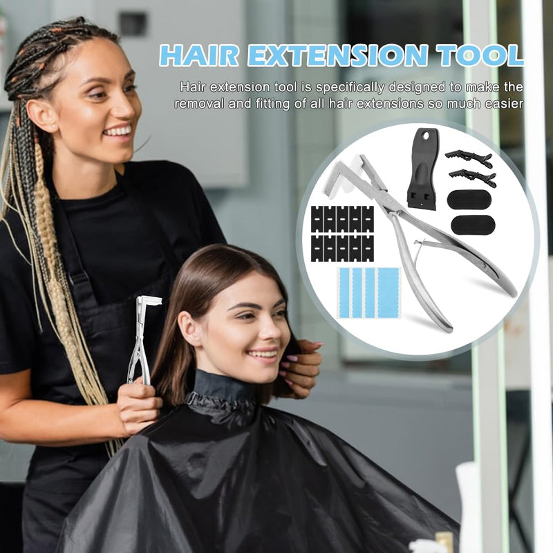 [Australia] - Tape In Pliers Tape In Extension Tool Kit, Tape Remover Scraper Tool,Hair Clips With Hair Extension Tapes, Flat Surface Sealing Hair Extension Plier Hair Extensions Styling Tools(Silver) silver 