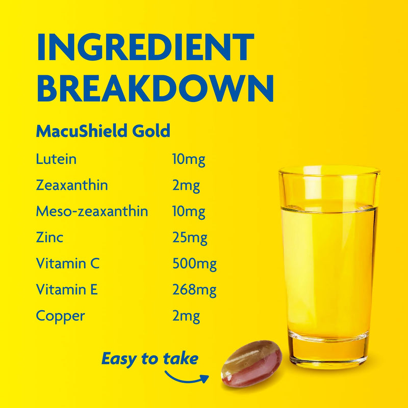 MacuShield Gold – 30-Day Pack, Eye Health Supplement* with Lutein, Zeaxanthin and Meso-zeaxanthin, as Well as Zinc which Helps Support Normal Vision