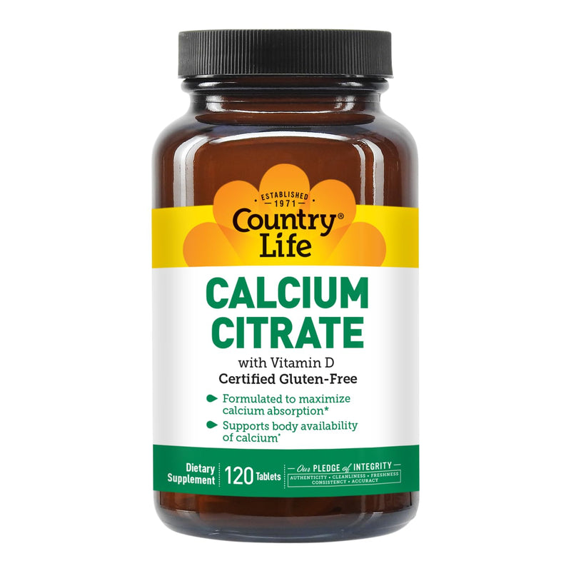 Country Life Calcium Citrate with Vitamin D – 500mg – Highly Absorbable Calcium Supplement – Certified Gluten Free, Vegan, Halal, Non-GMO – 120 Tablets (Pack of 2) 120 Count (Pack of 2)