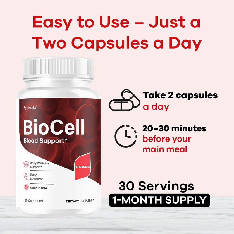 Bio Cell Capsules - Official BioCell Blood Health Support Pills Advanced Formula Supplement, All Natural Bio Cell Vitamins for Overall Health & Wellness Reviews, 60 Capsules for 1 Month