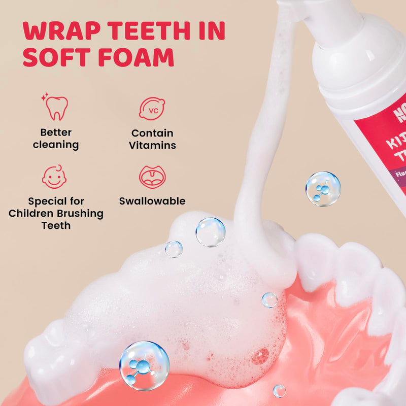[Australia] - NOHOO Fluoride Free Foam Toothpaste Kids Fruit Flavour,Natural Training Toothpaste for Baby Toddler Children Oral Cleaning and Cavity Protection Strawberry Orange Peach Cantaloupe Strawberry+Orange+Peach+Cantaloupe 2.1 Fl Oz (Pack of 4) 