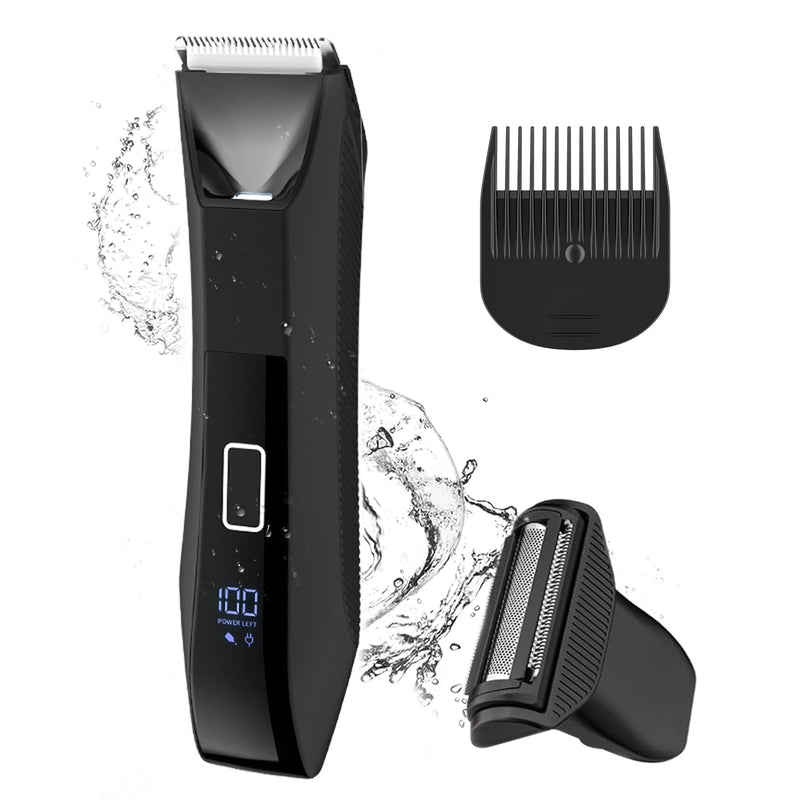 Manscaper Trimmer for Men, 2-in-1 Ball & Body Hair Groomer - Pubic & Groin Hair Shaver with Dual-Head, No-Nick Shaving, Smooth Grooming - Lightweight, Travel Lock, IPX7 Waterproof & LED Display Black