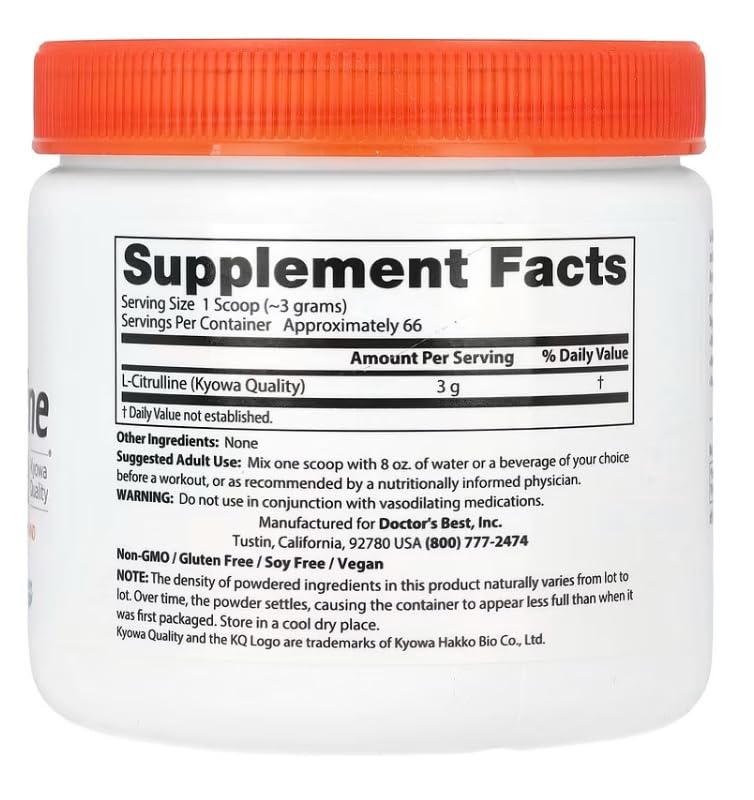 DoctorsBEST Doctor's Best - L-Citrulline Powder | Promotes Muscle Recovery and Training Performance - 200g