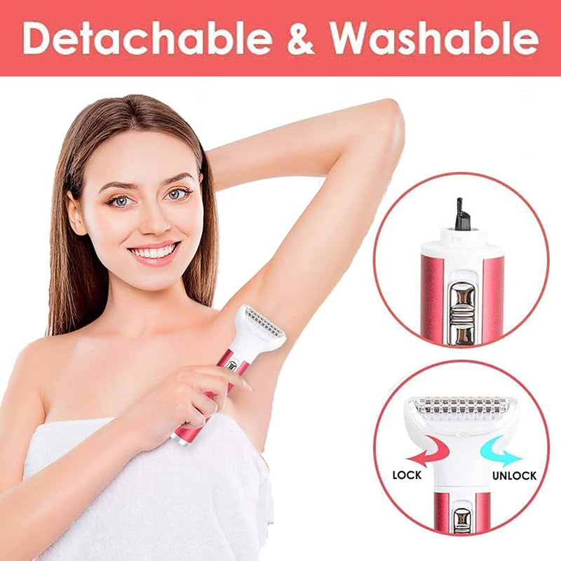 [Australia] - Electric Razor for Women,5 in 1 Womens Shaver Electric Bikini Trimmer Pubic Hair Removal Wet & Dry Painless Shaver for Legs Underarms Eyebrow Face Nose and Bikini Line Razor (Red) 