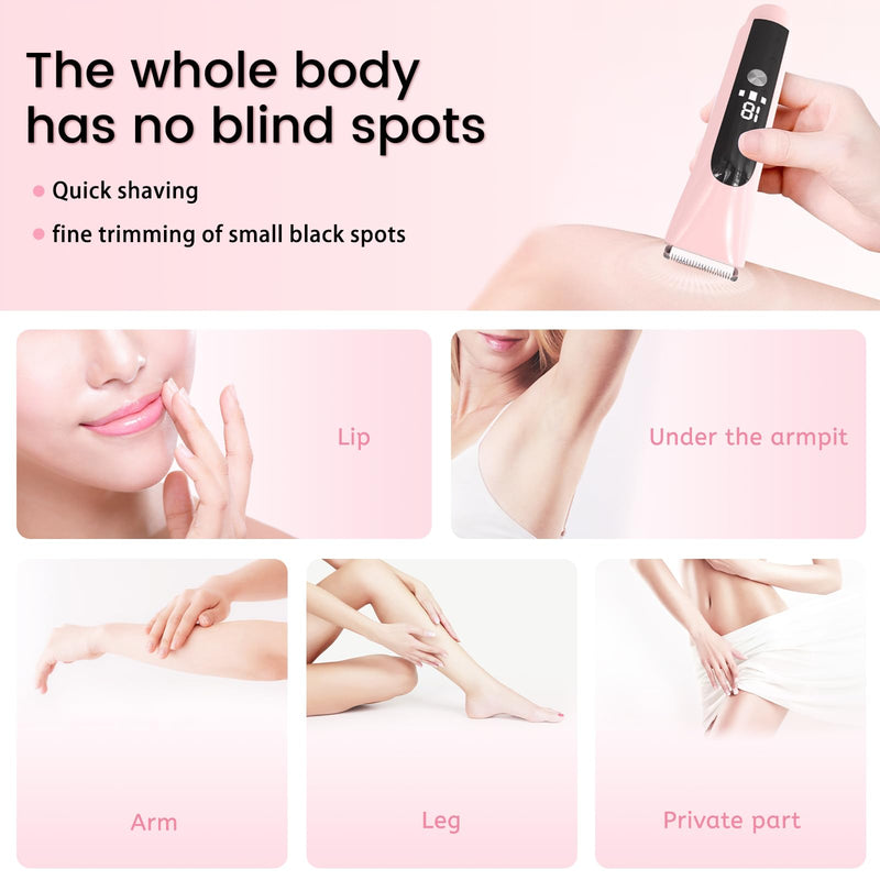 [Australia] - 2 in 1 Electric Bikini Trimmer for Women, Cordless Dual Head Electric Razor with LED Display, Rechargeable and Portable, IPX7 Waterproof for Wet and Dry Use(Pink) 