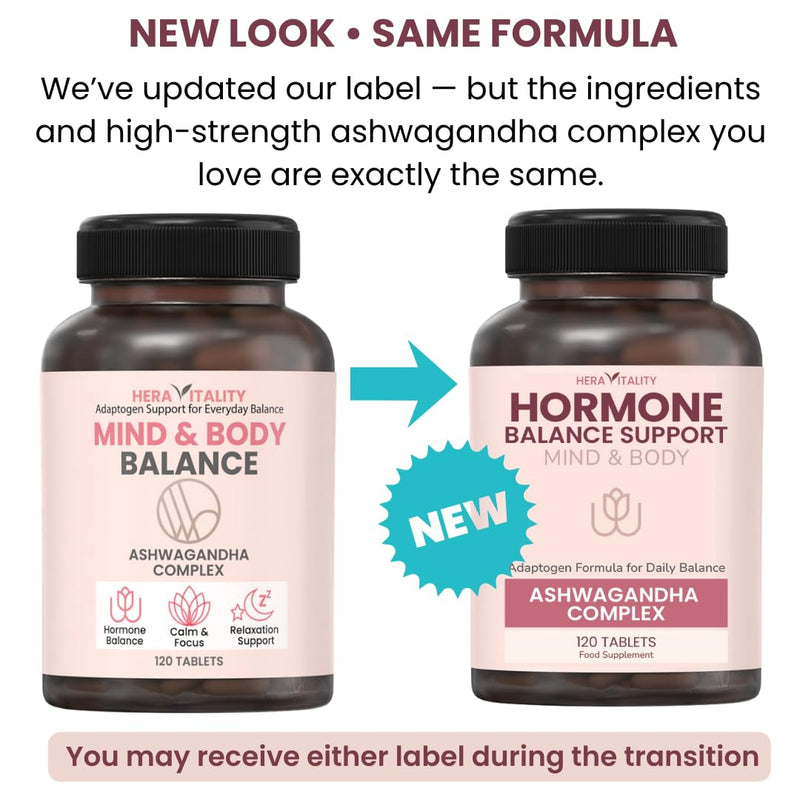 Hormone Balance Ashwagandha Mind & Body 1000mg – Adaptogen Support for Stress, Calm Energy, Sleep & Mood – Hormone Balance & Focus – 120 Vegan Tablets | Cortisol Reducing Supplements 120 count (Pack of 1)