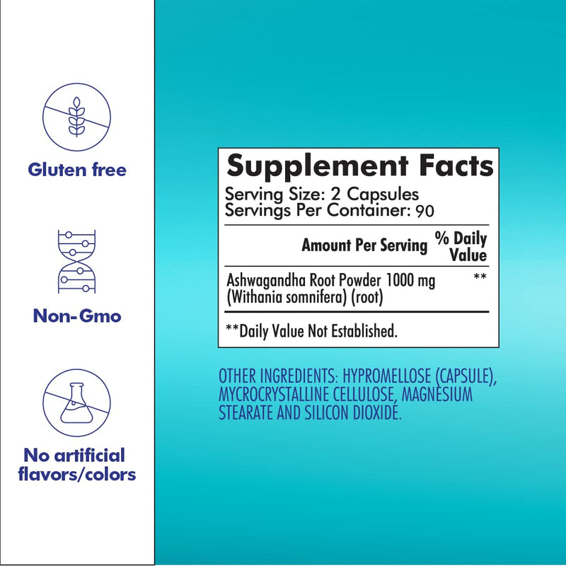 [Australia] - Santo Remedio Ashwagandha, Stress Support, Dietary Supplement, 1000 mg Per Serving, 180 Capsules, No Artificial Flavors, No Artificial Colors, Sugar & Sodium Free, Vegetarian 