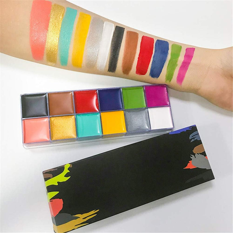 [Australia] - CCbeauty Professional Face Paint Oil for Adult 12 Colors Halloween Body Art Party Fancy Make Up with 6 Wooden Brushes,Deep Deep color + Brushes 