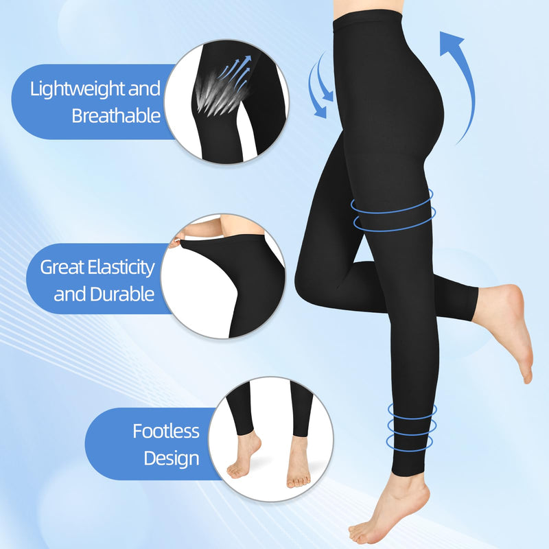 [Australia] - Compression Pantyhose for Women & Men, Medical Graduated Compression Stockings, Waist High Support Tights, Opaque Leggings for Varicose Veins,Edema,Post Surgery Small 20-30mmHg Footless Black 